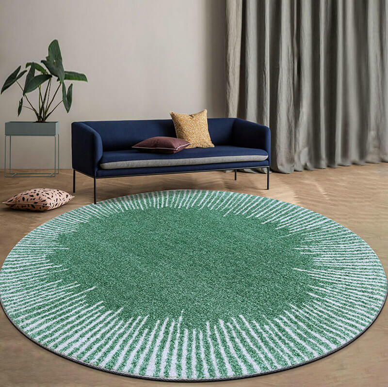 Contemporary Round Rug Green Area Circle Carpet in Living Room - Warmly Home